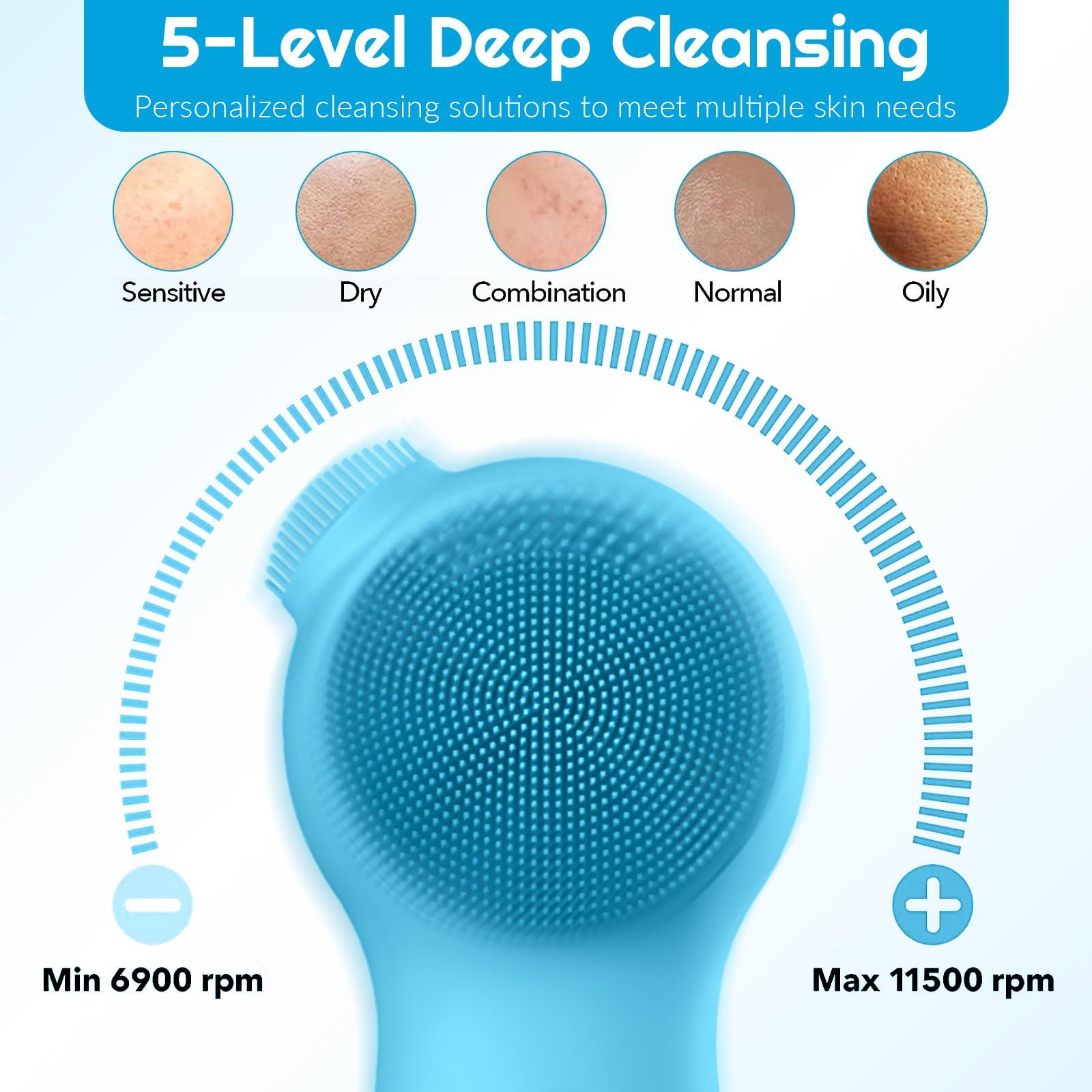 Landmore Landmore Silicone Face Scrubber, Waterproof Facial Cleansing Brush with Red Light Thermal Massage, Electric Face Scrubber with Nose Scrubber Exfoliator for Women/Men Deep Cleansing, Power Exfoliating