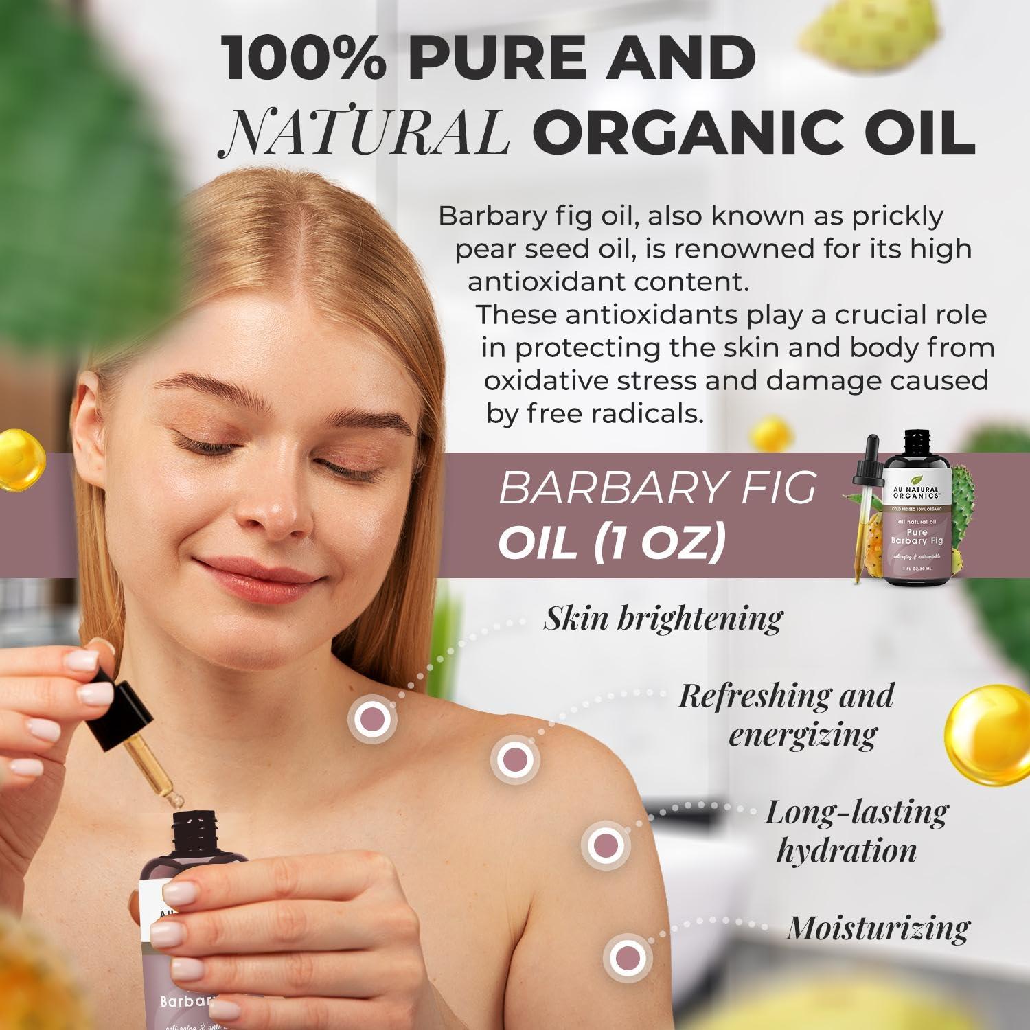 Au Natural Organics Au Natural Organics Prickly Pear Seed Oil for Face (Barbary Fig) 100% Pure Organic Prickly Pear Oil, All Natural Face, Dry Skin & Body Moisturizer and Hair Treatment, Extra Virgin, Cold Pressed, 1 oz