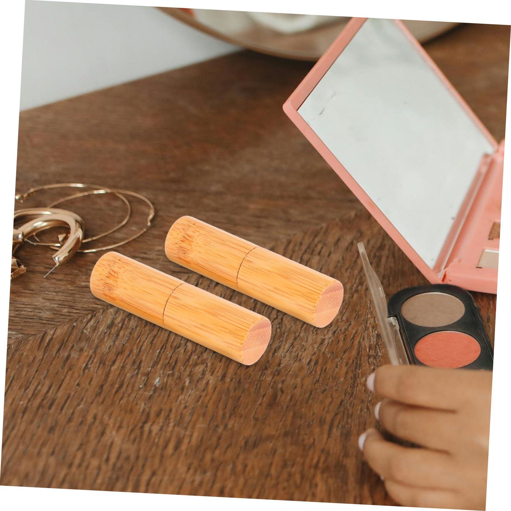 balacoo balacoo 2pcs Wood Lip Balm Tubes Diy Lip Gloss Tube Refillable Bottles Bottles Sample Container Lip Gloss Tubes Lip Balm Bottle Bamboo Wooden Tube