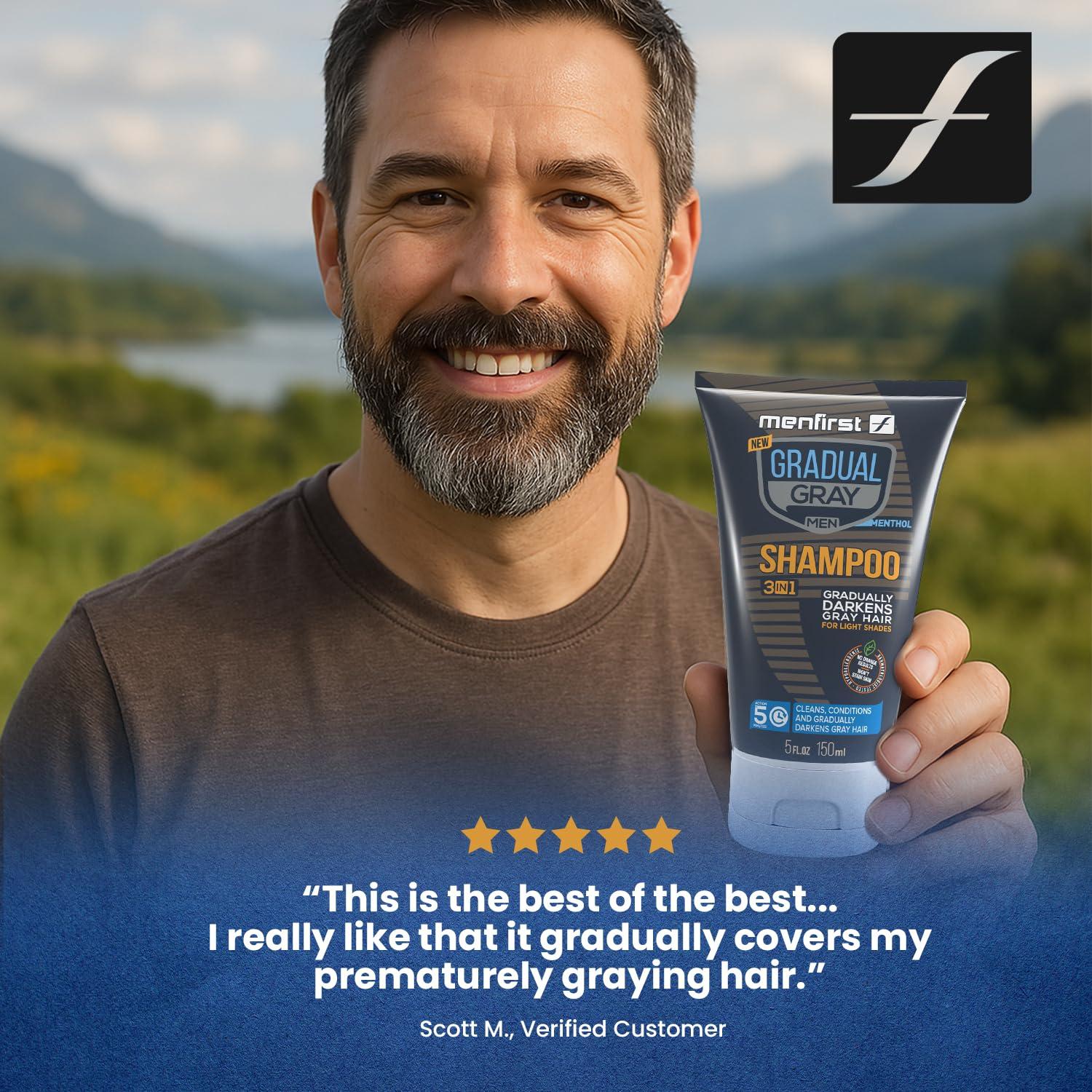 MENFIRST MENFIRST - Gradual Gray Hair Reducing Shampoo - Reverse and Darken Light Brown to Blonde Hair - Hypoallergenic & Harsh Chemical-Free for Men - 1 Pack - 5 Oz