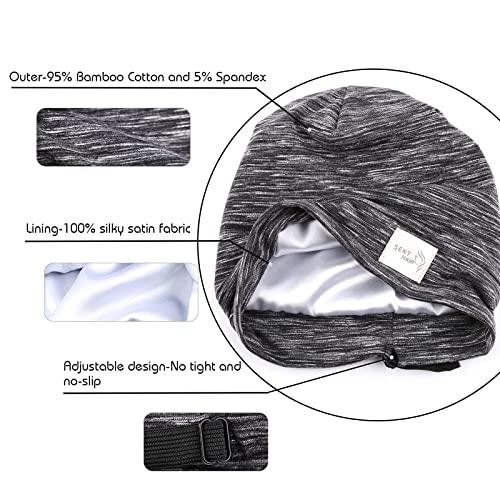 sent hair sent hair Kids Satin Lined Bonnet Silk Slouchy Beanie for Natural Hair Adjustable Sleep Bonnet Slap Cap for Kids/Child/Teens (4-10 Years Old,Black)