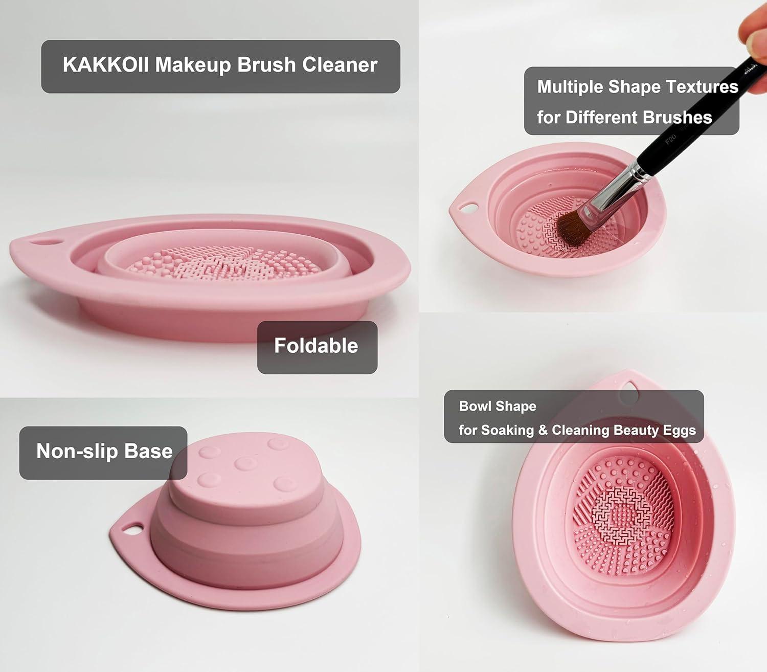 KAKKOII KAKKOII Makeup Brush Bag, PU Leather Makeup Brush Organizer, 16 Slots Portable Makeup Brush Pouch, Travel Mesh Cosmetic Bag With Foldable Makeup Brush Cleaner Bowl