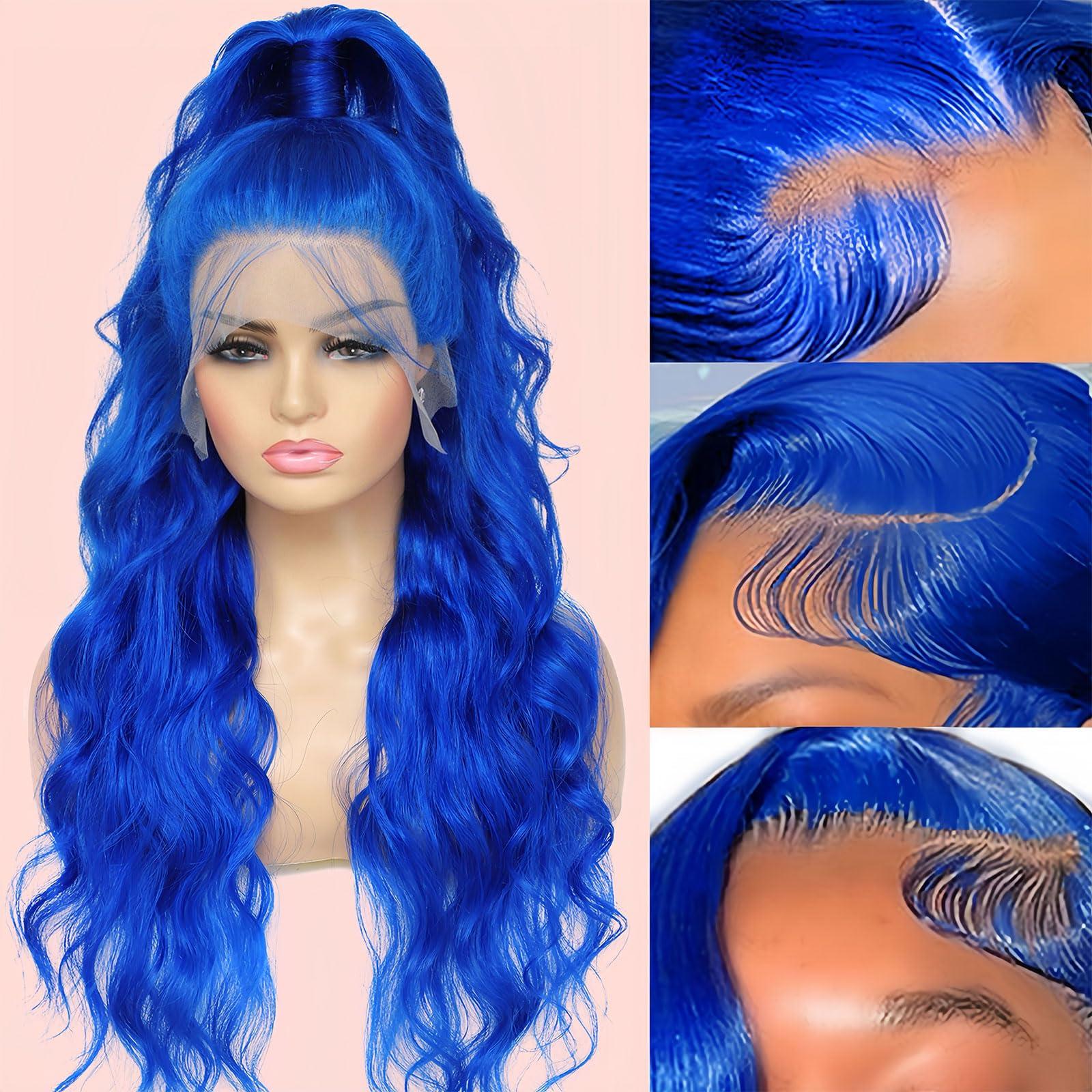 Ruaswey Ruaswey Blue Lace Front Wig Human Hair Pre Plucked 13x4 Blue Body Wave Human Hair Wig 200 Density Blue Wig Human Hair Blue Human Hair Wig Colored HD Frontal Wigs Human Hair 24 Inch Blue Lace Front Wig