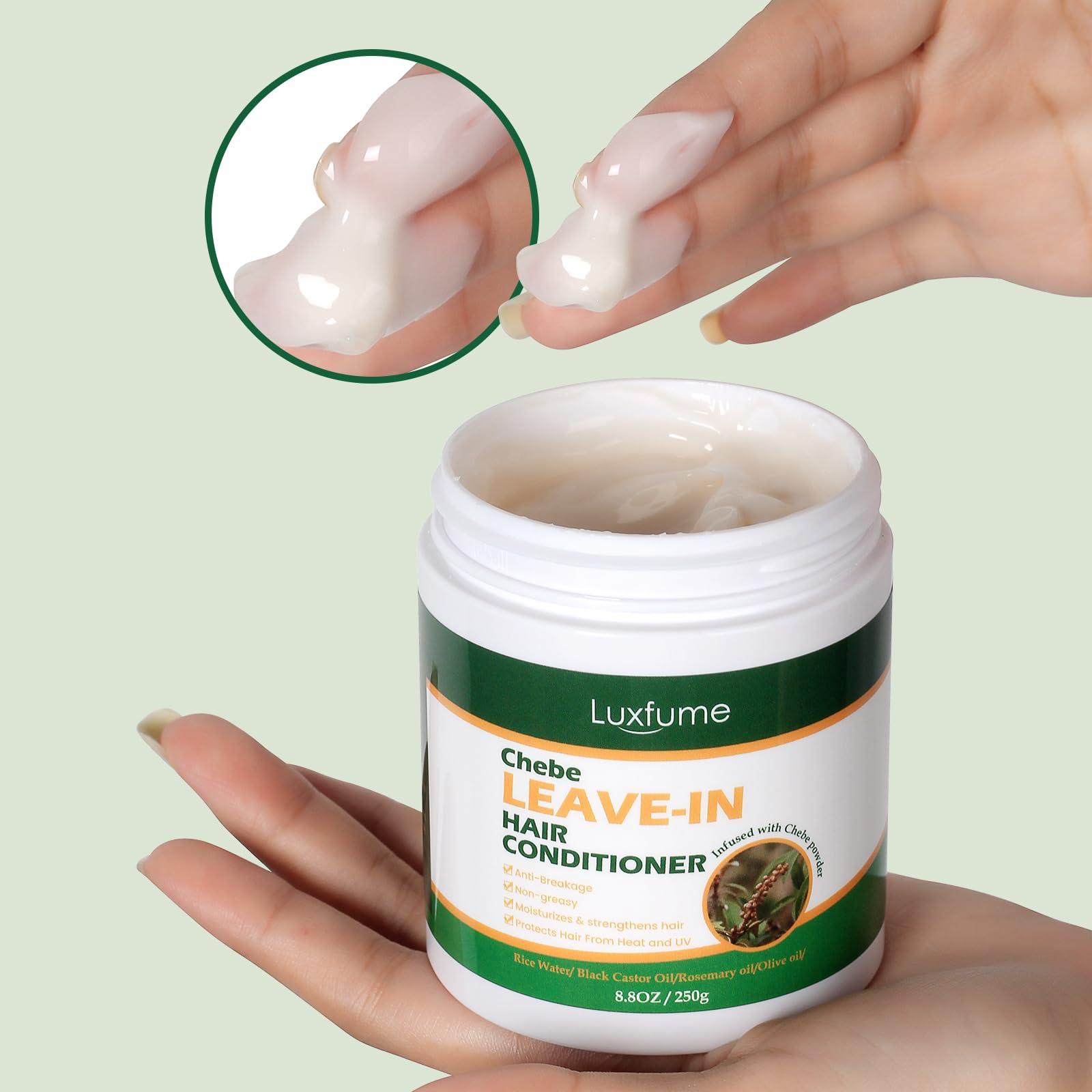 Luxfume Luxfume Chebe Leave-In Conditioner for Hair Growth and Shine - Rice Water Formula Moisturizes, Minimizes Breakage, and Adds Shine for Men and Women, 8.8 Oz