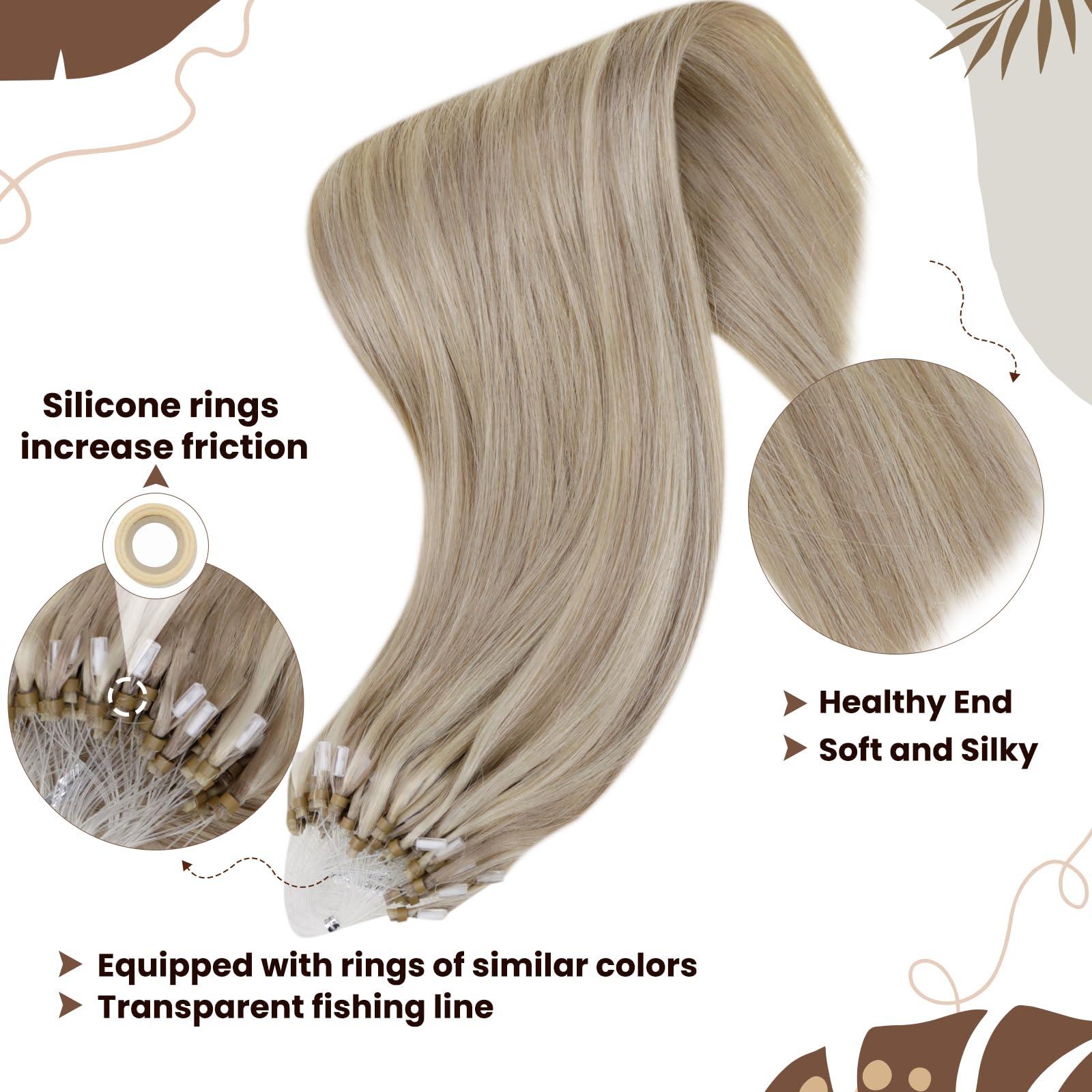 Hetto Hetto Micro Link Hair Extensions Blonde Micro bead Hair Extensions Human Hair Pre Bonded Micro Ring Hair Extensions Remy Hair #17/23 Dirty Blonde Highlight Golden Blonde 12 Inch 40g 50s