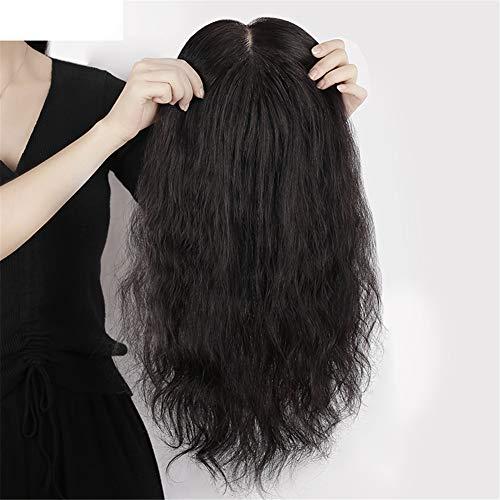 Susanki Real Human Hair Topper Hair Pieces for Women, 4.7"x 4.7" Hand Tied Silk Afro Curly Top Wiglets for Forehead Thinning Hair, Off Black 13.4"