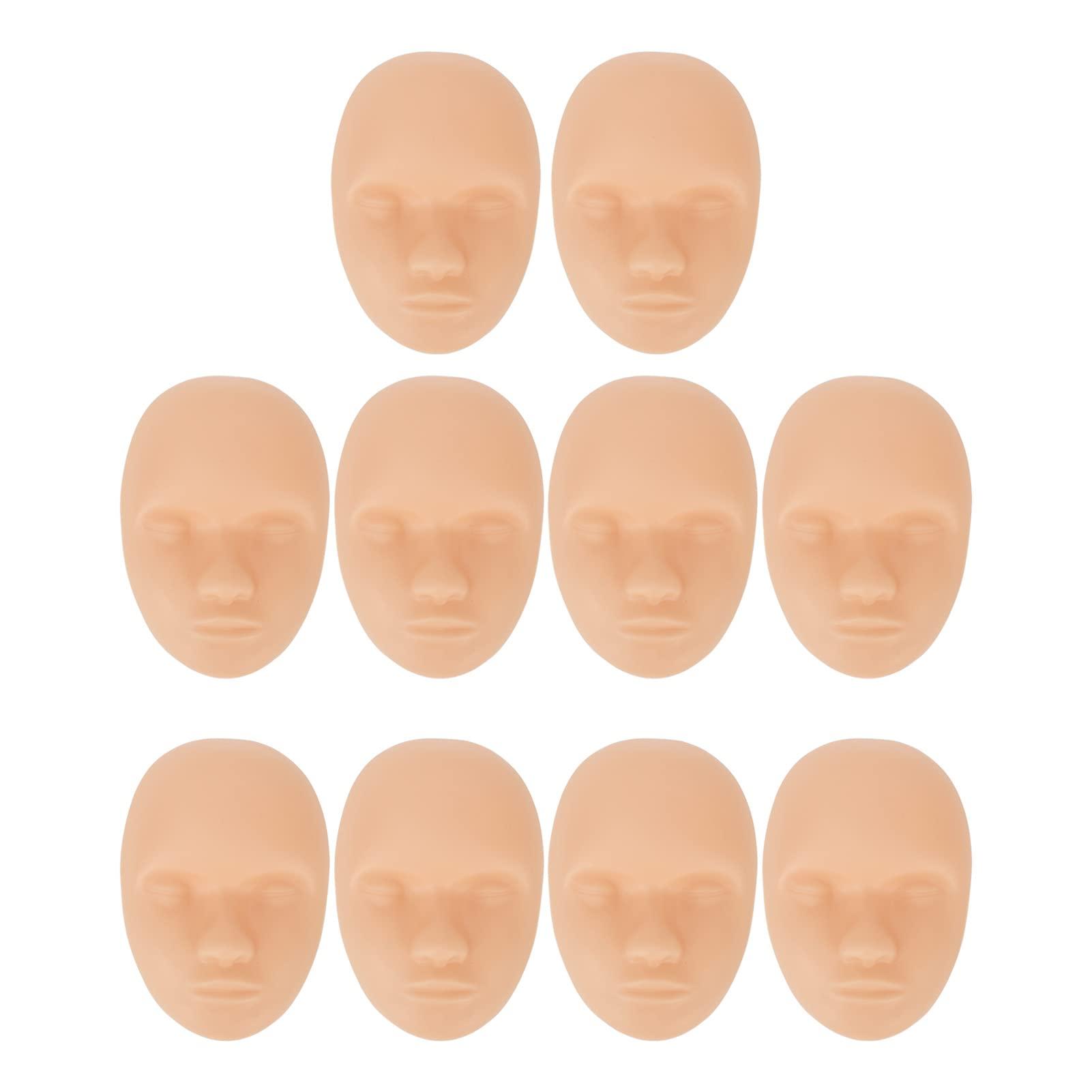 Zooke Practice Skin Head, 10pcs Facial Training Skin and 3D Soft Rubber Fake Skin, Fake Skin Eyebrow Eyeline Lips Model for Beginners Permanent Makeup Microblading Eyebrow