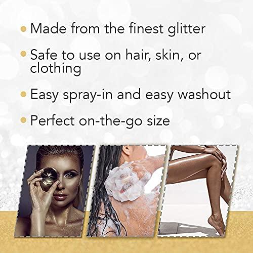Jerome Russell Punky Temporary Hair and Body Glitter Spray, Gold/Silver -Lightweight Shimmery Hairspray for Hair, Skin, and Clothes, Sparkly Glow for Parties & Events, 3.5 oz