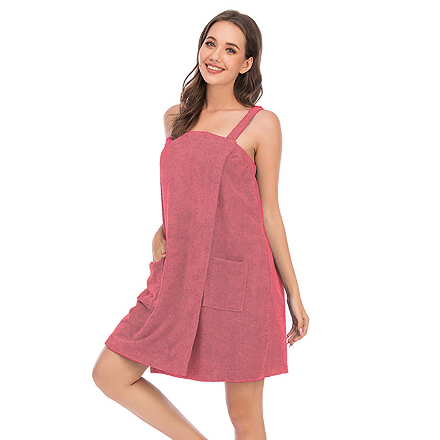 Verve Jelly Verve Jelly Women's Bath Wraps Spa Shower Towel Wrap Adjustable Bath Towel Wrap with Straps Pocket Facial Headband Rose Red 3X-Large