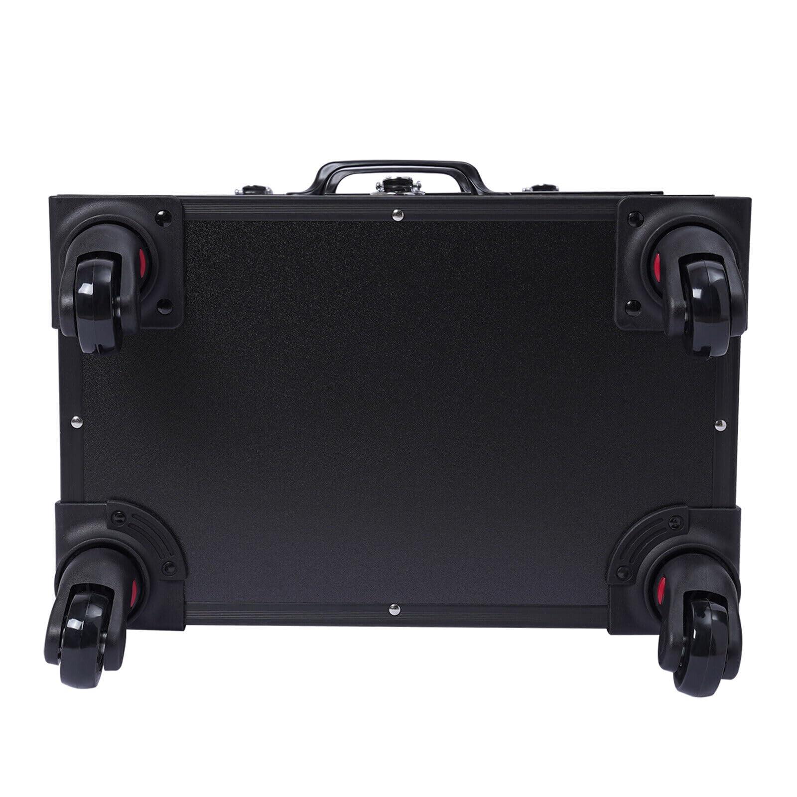 Cutycaty Cutycaty Makeup Train Case Rolling Makeup Case Cosmetology Case on Wheels Professional Makeup Travel Case with Adjustable Dividers Makeup Brushes Storage Organizer (3 Layers, Black)