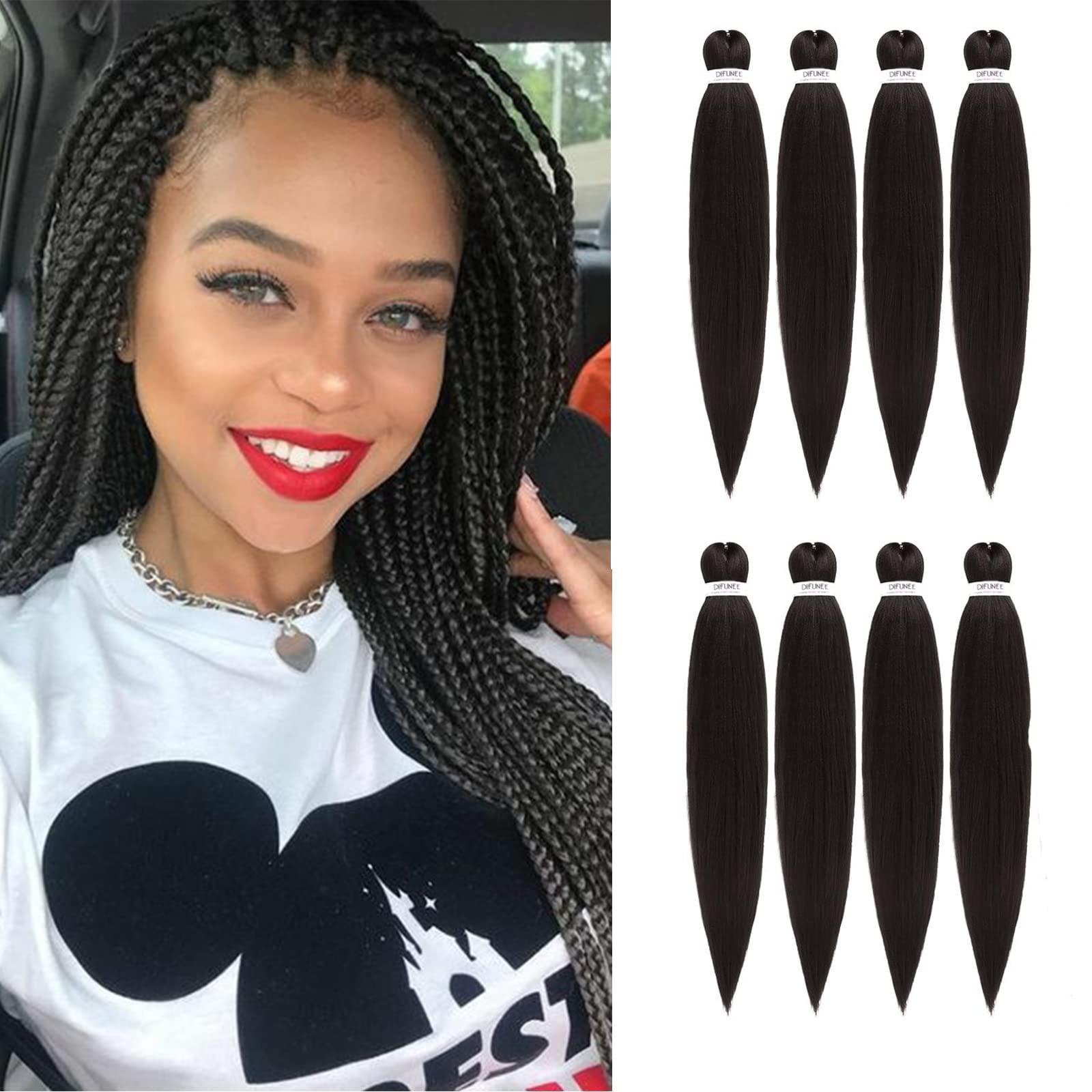 DIFUNEE DIFUNEE Pre-stretched Braiding Hair - 22 Inch 8 Packs Dark Brown Long Braiding Hair For Twist or Box Braids, Yaki Texture Hot Water Setting Synthetic Braiding Hair Extensions (22 Inch, 2-8P)
