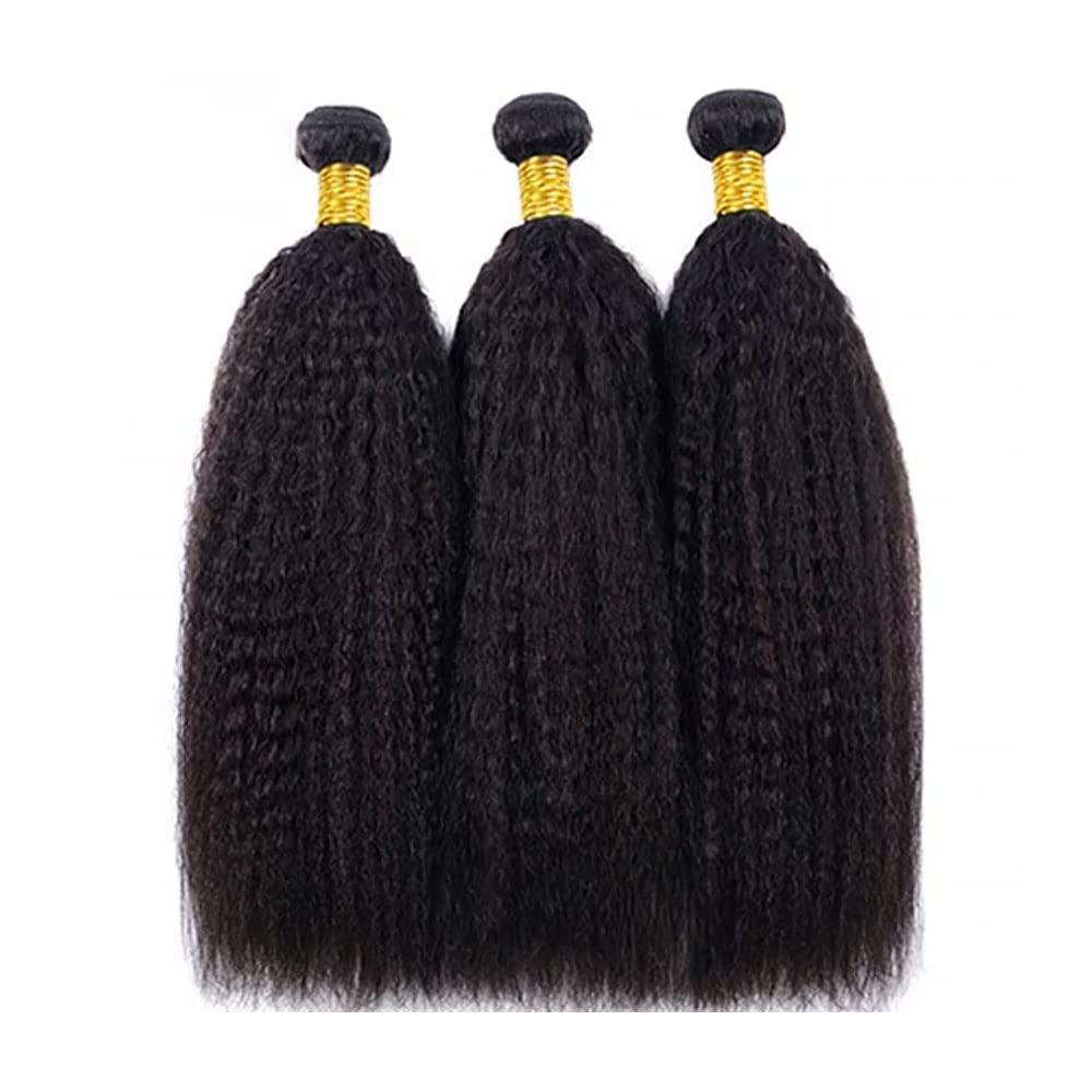 DiexrLamx Kinky Straight Human Hair Bundles 22 24 26 Inch 8A Peruvian Virgin Remy Hair 3 Bundles Natural Black Color Yaki Straight Bundles Human Hair Extensions 300g