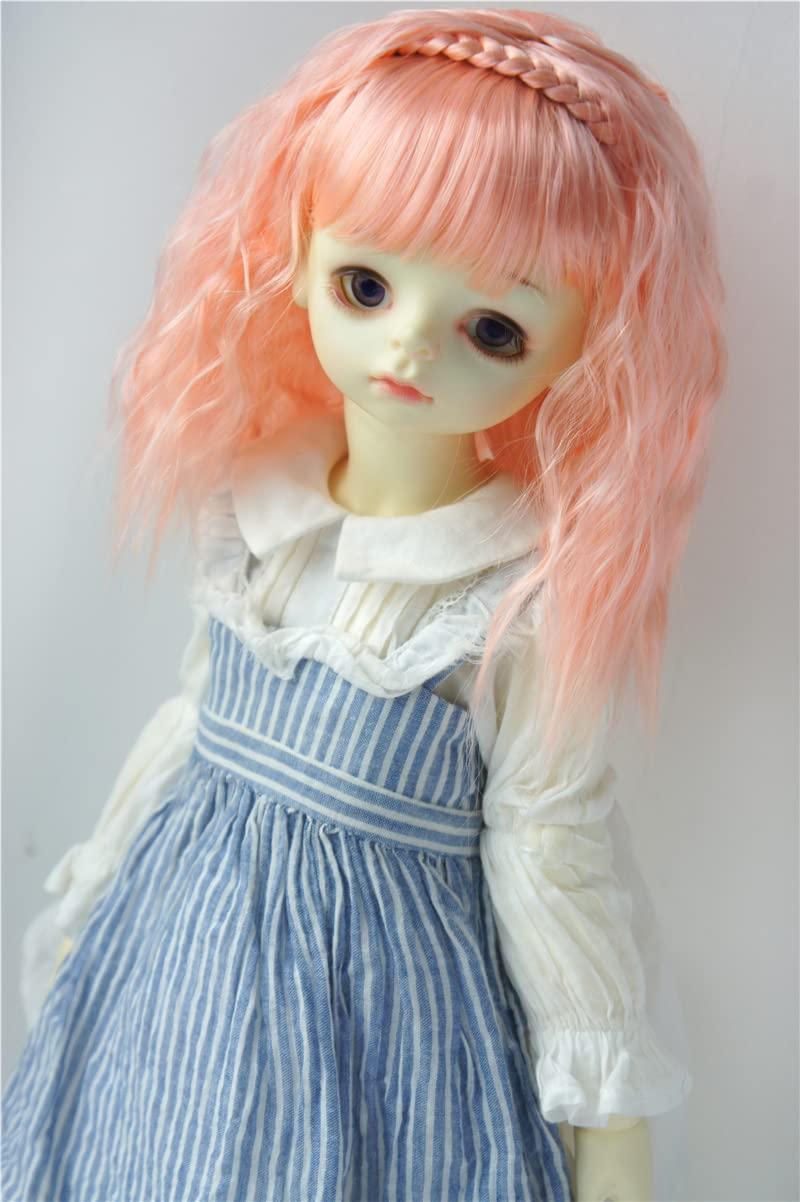 Jusuns Jusuns wigs JD633 9-10inch 10-11inch Princess Curl with Lovely braiding band Synthetic mohair BJD wig Blythes accessories (Apricot Pink, 8-9inch)