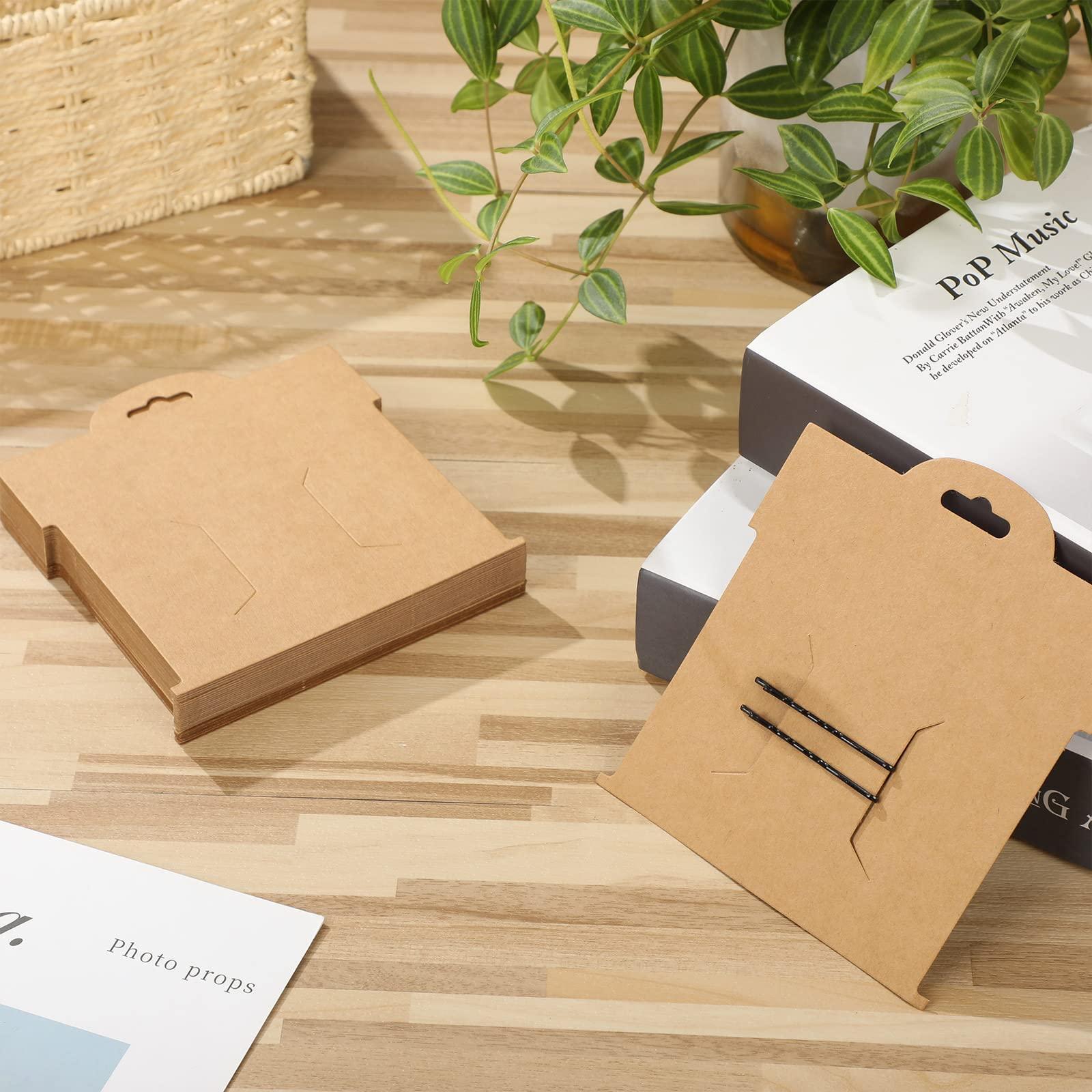 Geyee 50 Pcs Hair Clip Display Cards 4.75 x 5.25 Inch Kraft Hair Bow Holder Cards Brown Bow Display Rectangular Clip Collecting Cardboard for Barrettes Jewelry Organizing Accessories