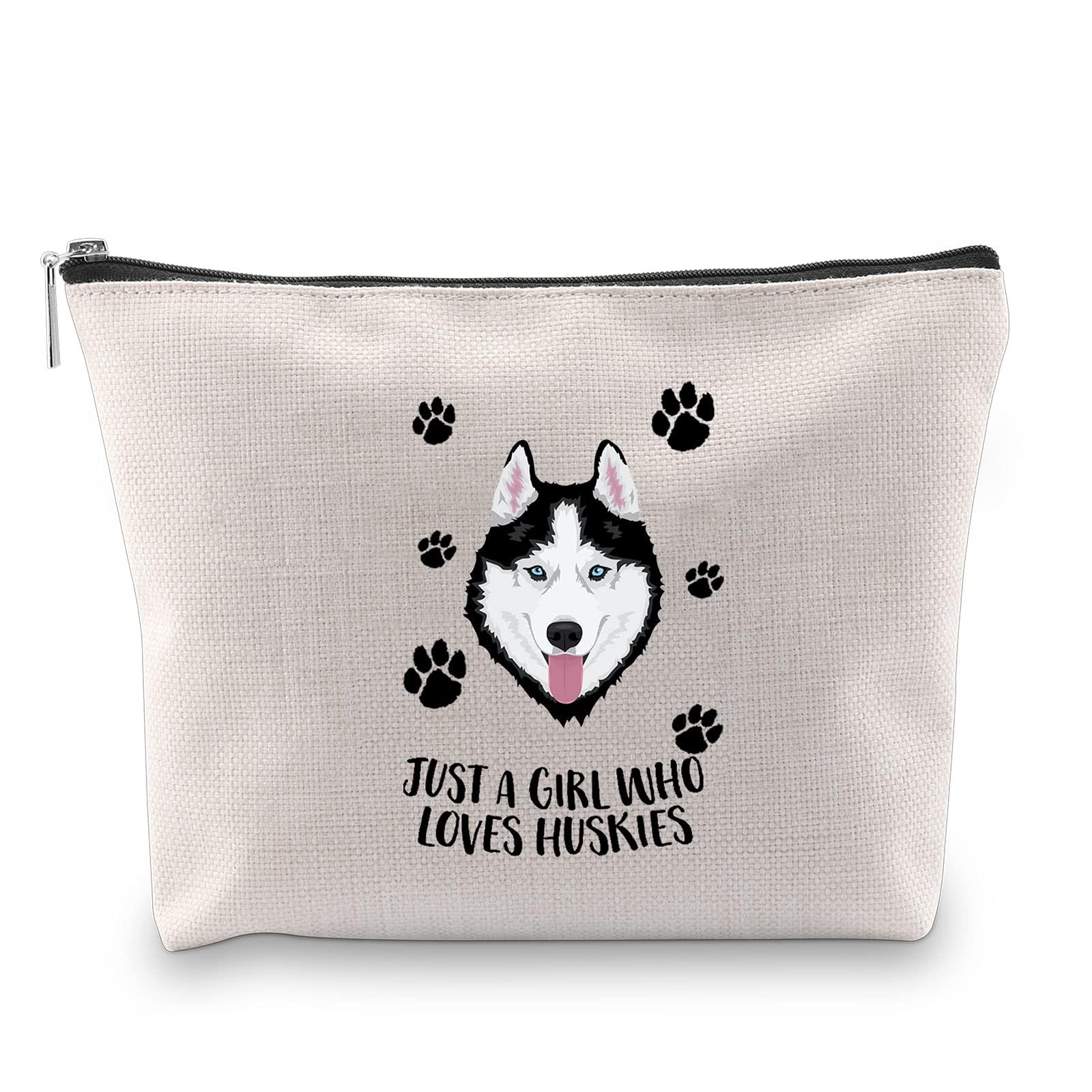 MBMSO MBMSO Husky Makeup Bag Husky Lover Gifts for Women Just a girl Who Loves Huskies Cosmetic Bag Siberian Husky Owner Gifts for Husky Mom Zipper Pouch Travel Case (Husky)