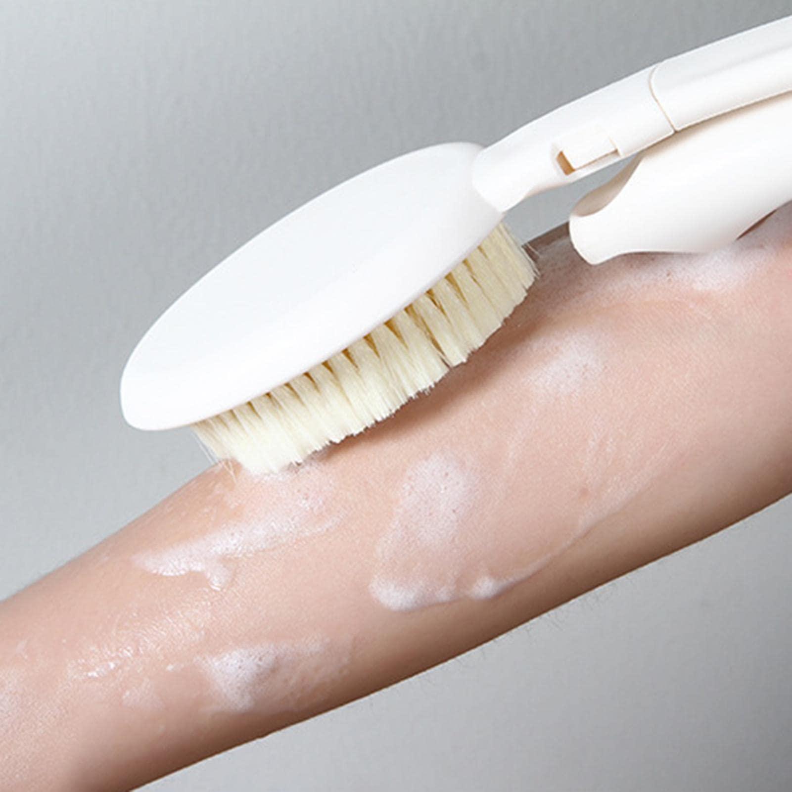 Naysku Back Scrubber for Shower - Dry Brushing Body Brush | Shower Brush with Soft and Stiff Bristles, Bath Dual-Sided 19 in Handle Back Scrubber Body Exfoliator for Wet Or Dry Brushing Swan-us