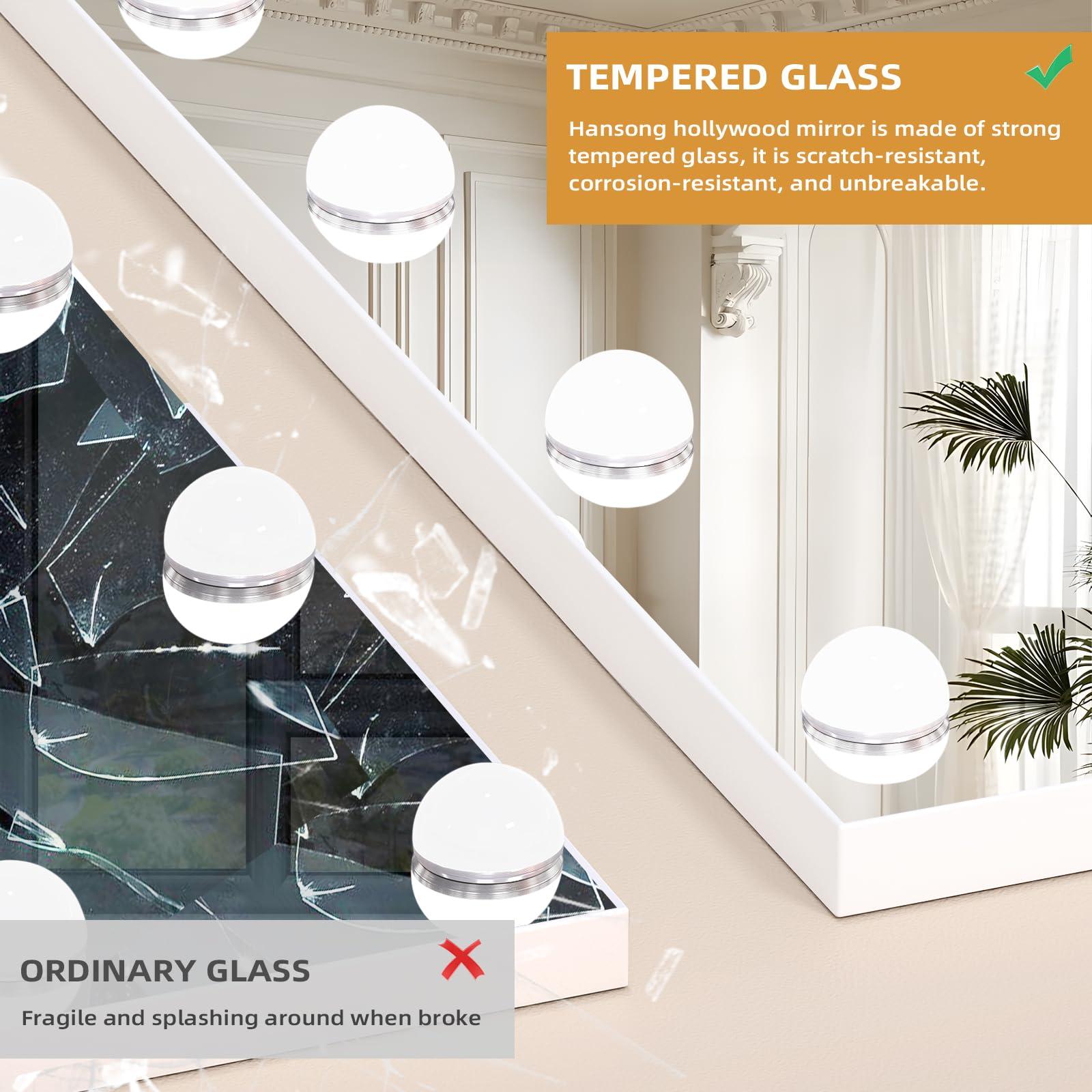 Hansong Hansong Vanity Mirror with Lights and Bluetooth Extra Large Hollywood Makeup Mirror with 18 pcs LED Bulbs Lighted Mirror with USB Charging,3 Color Lighting Modes Tabletop or Wall Mount