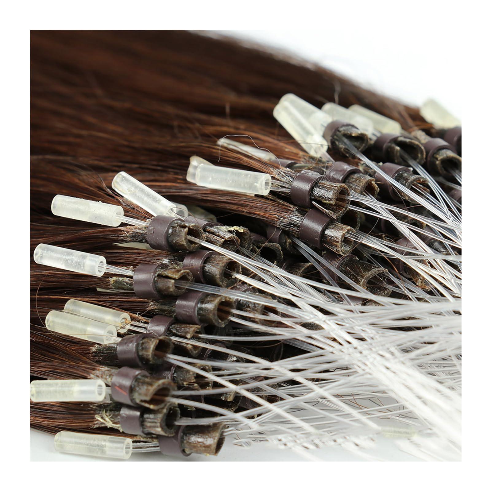 RIBONI Dark Brown Microlink Hair Extensions Micro Beads Hair Extensions Human Hair Micro Link Human Hair Extensions Straight Hair 100strands 20Inch