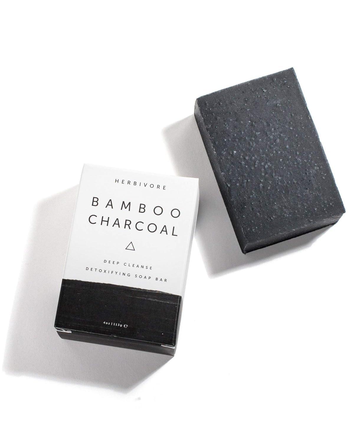 HERBIVORE HERBIVORE Bamboo Charcoal Gentle Cleansing Bar Soap For Face & Body, Deeply Cleanses & Exfoliates, Suitable for All Skin Types, Vegan, 4 oz (2 Pack)