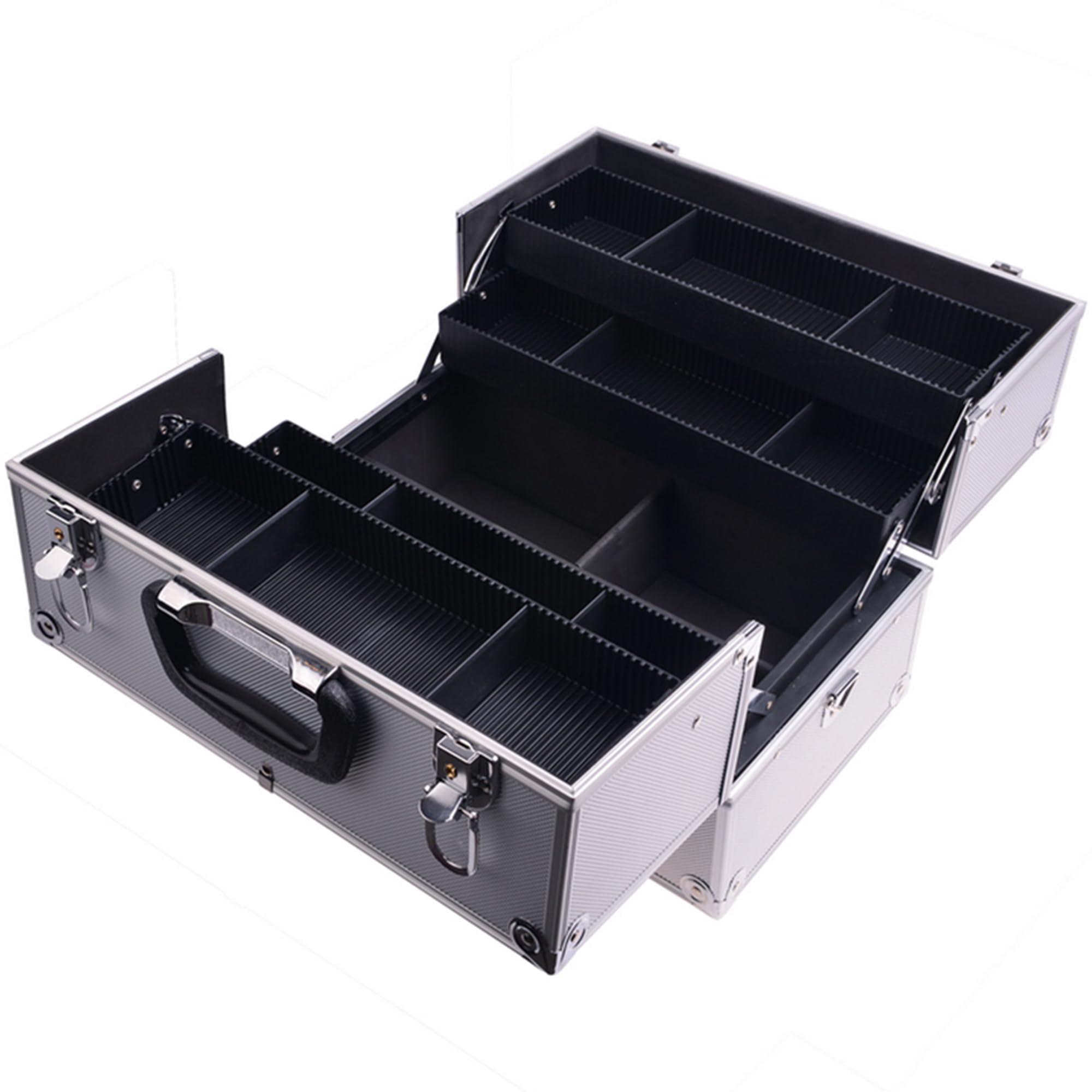 SHANY SHANY Essential Pro Makeup Train Case Cosmetic Box Portable Makeup Case Cosmetics Beauty Organizer Jewelry storage with Locks, Multi Compartments Makeup Box and Shoulder Strap - Silver