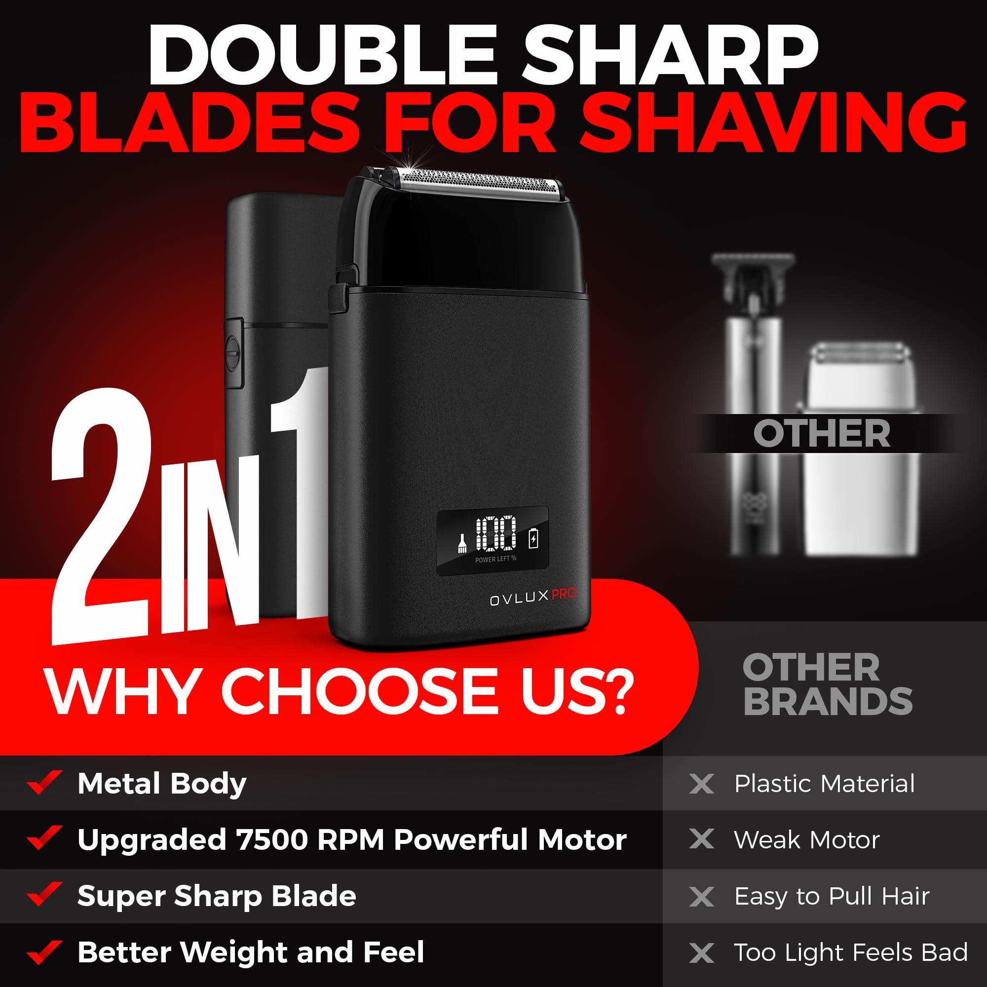 OVLUX Metal Shell Three Blades Foil Shaver for Men: Dual-Foil with Trimmer - Ideal Barber Face Shavers for Bald Heads, Perfect Gifts for Men, Him, Dad, Father, Husband