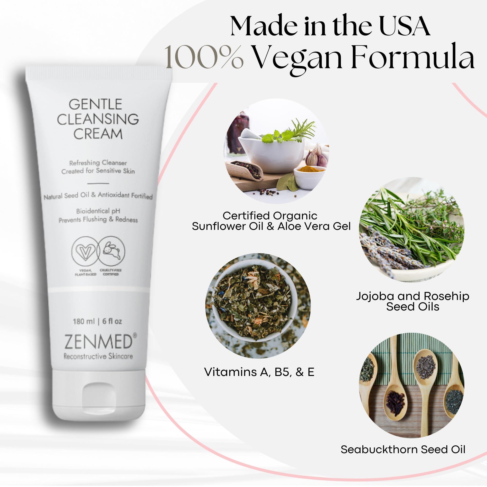 ZENMED ZENMED Gentle Cleansing Cream - 6 oz. 100% Vegetarian Natural See Oil & Antioxidant Fortified Help Control Redness & Flushing pH 6.0 Soap-Free Will Not Over-Dry