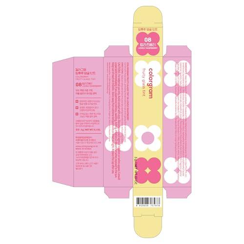 COLORGRAM COLORGRAM Fruity Glass Tint 08 Lovely Raspberry | Korean Long Lasting & Waterproof Lip Stain | Glossy Dewy Lip Gloss, Highly Pigmented Raspberry Red Shade with Glowing effect 0.11 Oz.