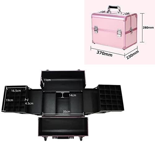 HJXGQJM Hard Shell Vanity Cases Portable Water Proof Cosmetic Travel Case, Cosmetic Case For Women Girl, Cosmetic Case With Lock,Travel Makeup Train Case, For Nail Supplies Cosmetology Case, Pink cosmetic cas