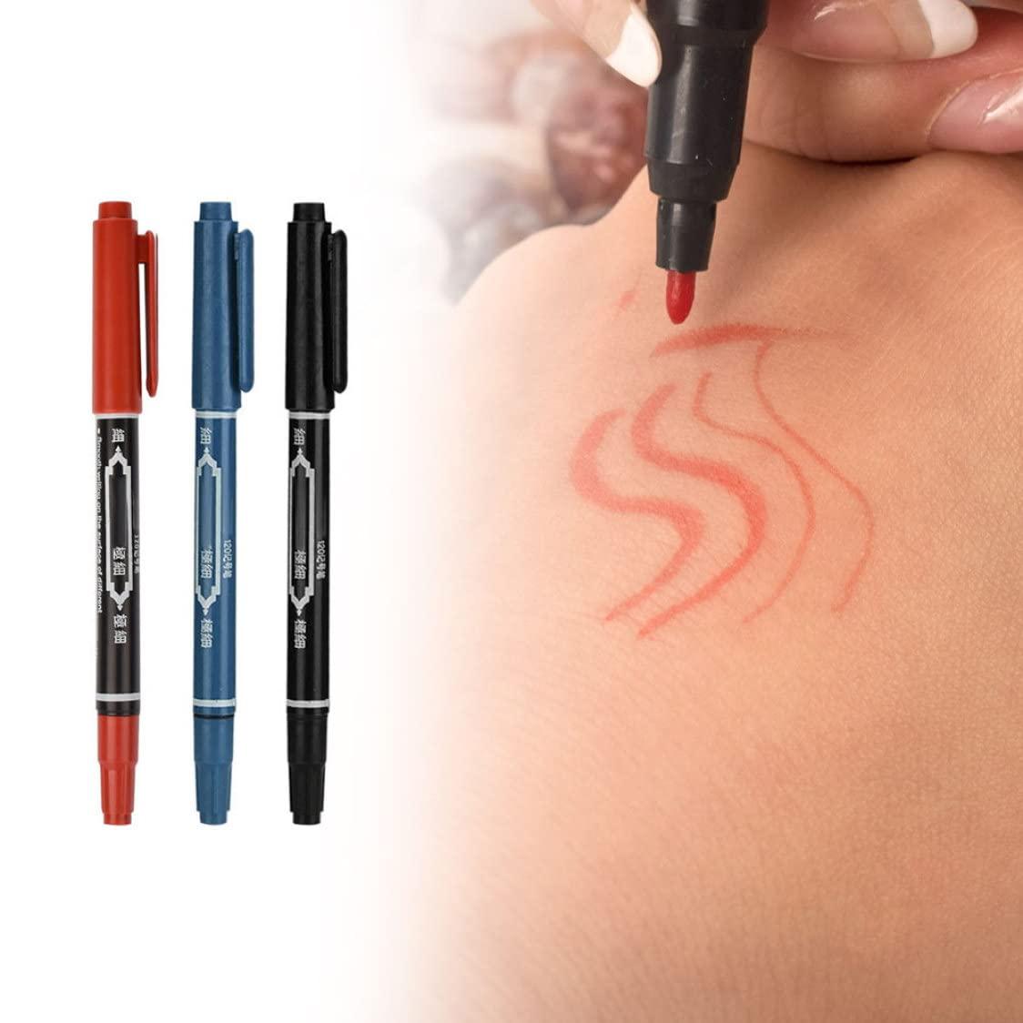 AEIOFU Tattoo Marker Pen Waterproof Skin Marking Pencil Fine Point Body Ink Pen Mixed Color 3PCS Semi Permanent Tattoos Temporary Tattoo Pen Body Art Beauty Tool
