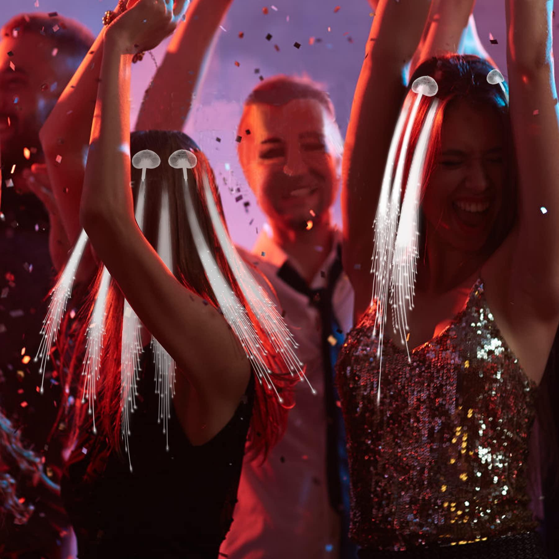 YOFOBU 30 Pack White LED Lights Hair Light-Up Fiber Optic LED Hair Barrettes Extensions Light Flashing Fiber Optic Hair Braid Barrettes Hair Clips for 4th of July Party Favors Festival Party Bar Concert