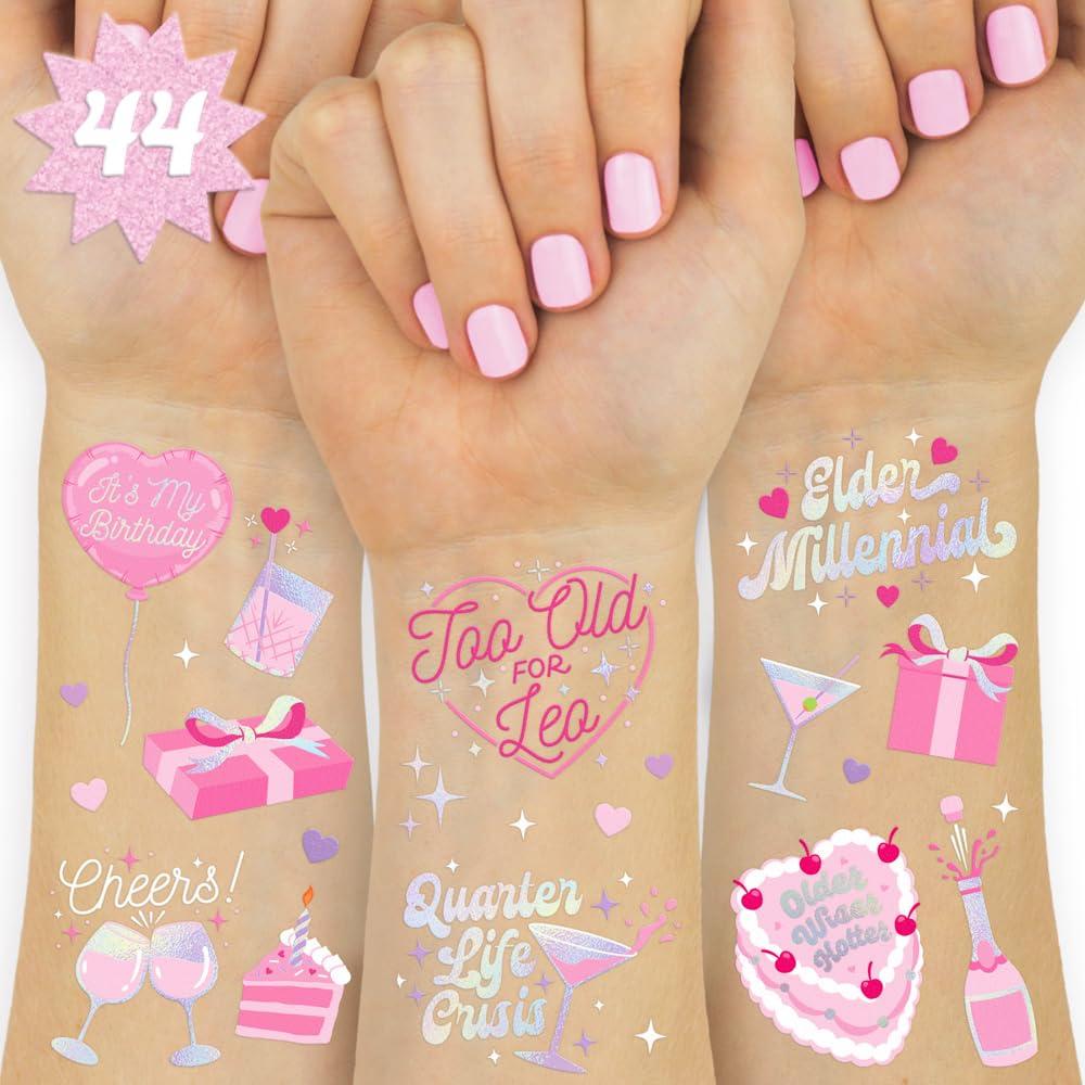 xo, Fetti xo, Fetti Elder Millennial Birthday Temporary Tattoos - 44 iridescent styles | Birthday Party Decorations, Fun Birthday Girl Party Favors, HBD, Older Wiser Hotter, 20s, 30s