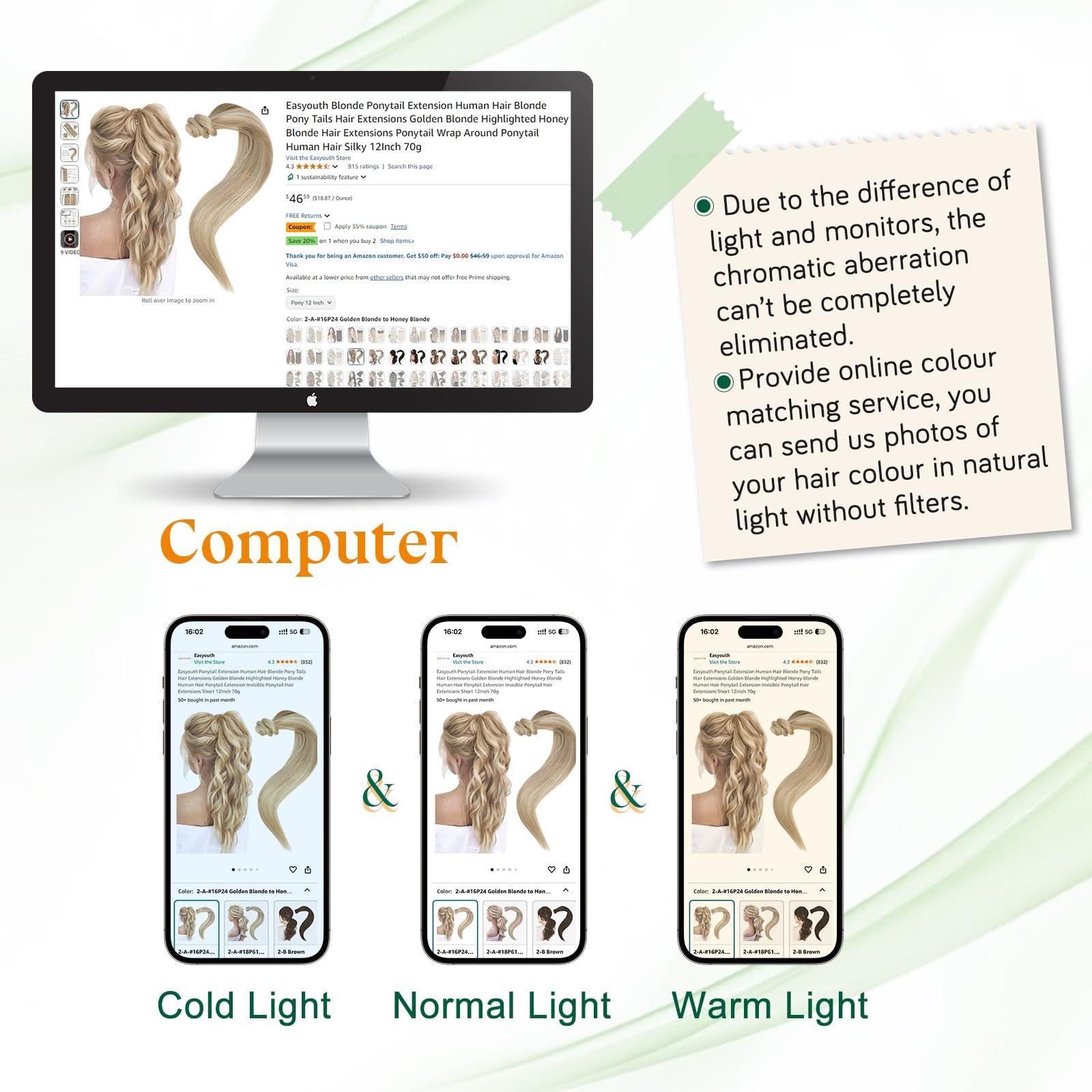 Easyouth Ponytail Extensions Human Hair Blonde Human Hair Ponytail Ash Blonde Highlighted Bleach Blonde Pony Tails Hair Extensions Real Human Hair for Women 16Inch 80g #18P613