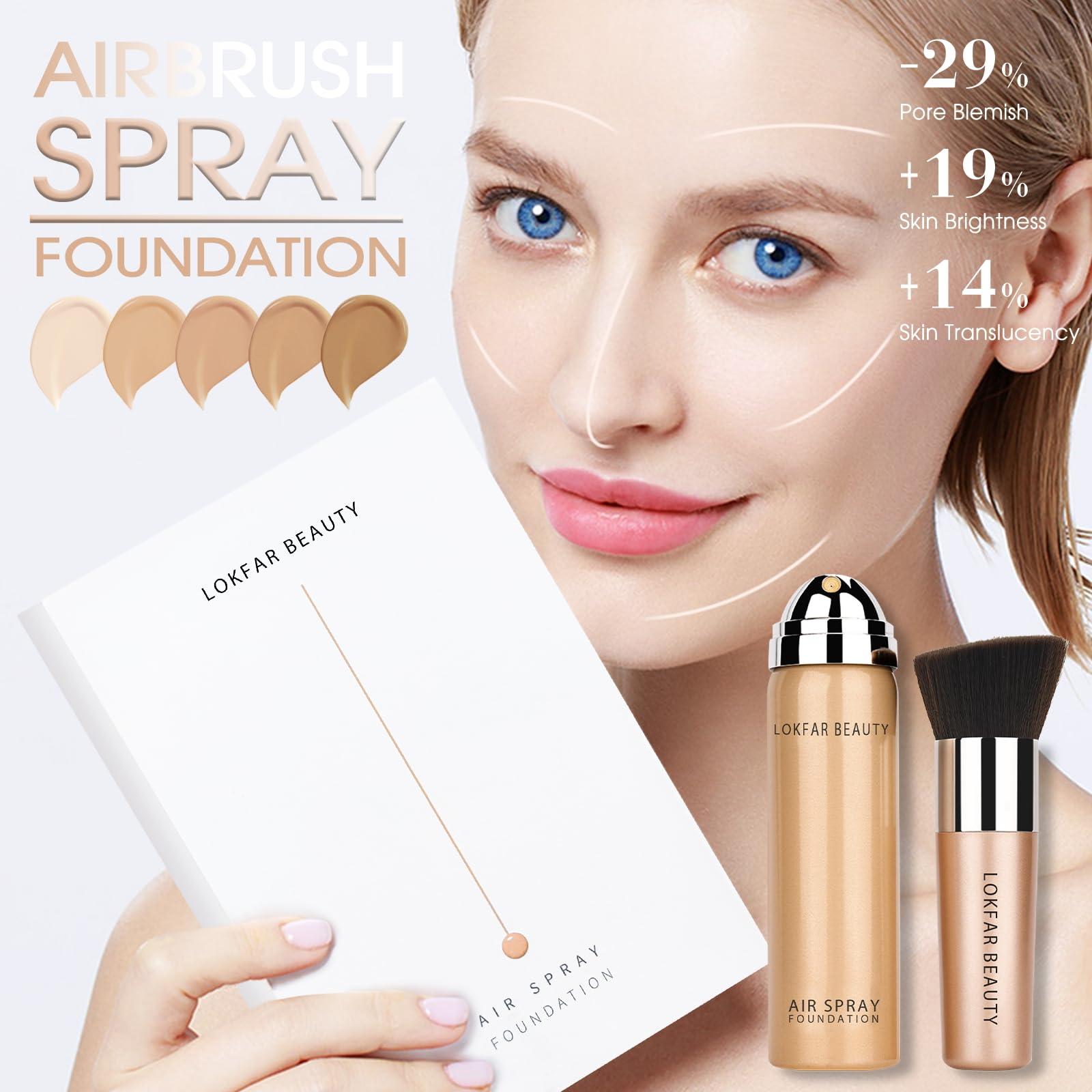 LOKFAR LOKFAR AirBrush Foundation Spray, Silky Mist Spray Makeup Kit with Brush, Full Coverage Foundation for Smooth Radiant Finish, Formula Breathable Lightweight Hydrating | #04 Buff Beige