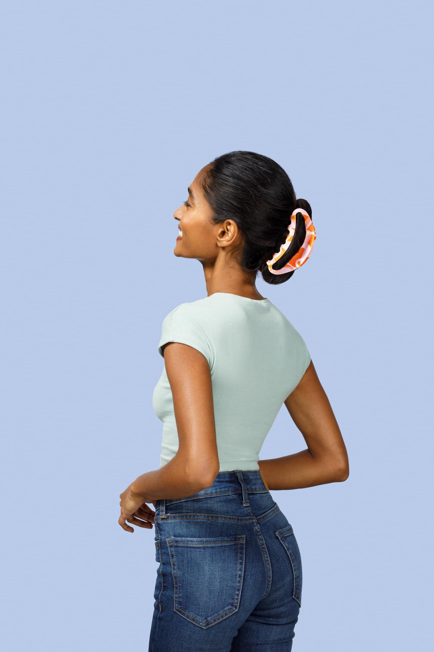 GOODY Goody X Sophia Yeshi SlideProof Claw Clip, Hair Clip for Women & Men, Secure Grip, For Medium-Thick Hair, Orange & Pink, Extra Large