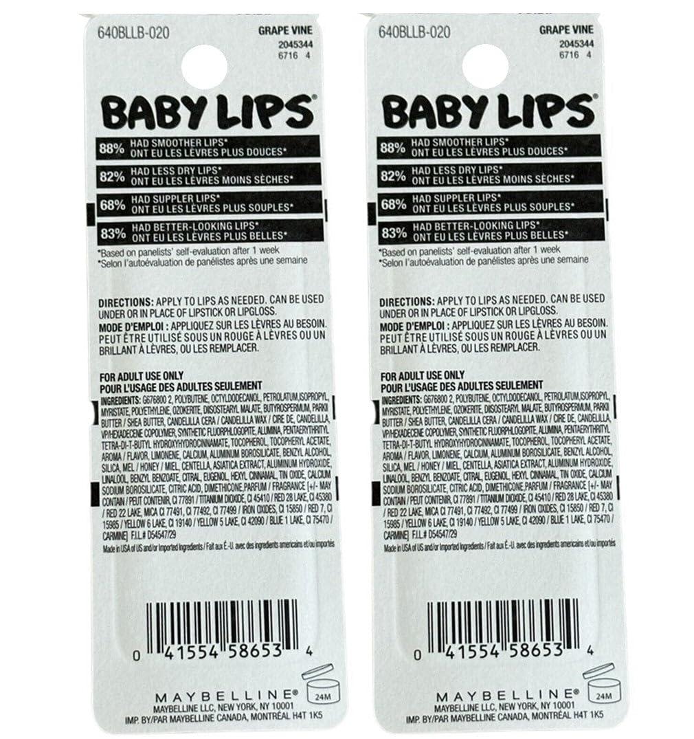 MAYBELLINE Pack of 2 Maybelline New York Baby Lips Moisturizing Lip Balm, Grape Vine 20