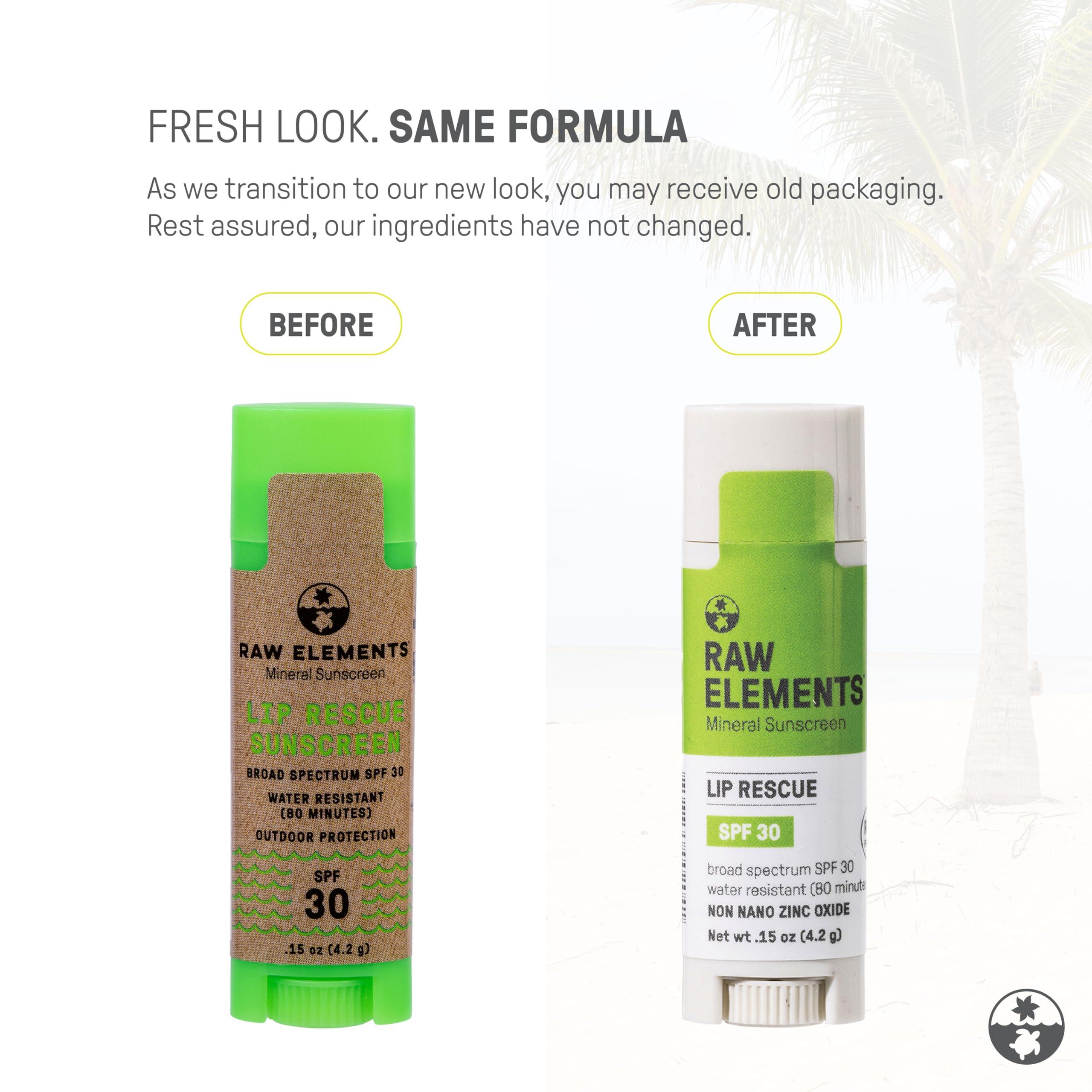 RAW ELEMENTS Raw Elements Organic Outdoor Sunscreen Lip Balm Rescue - SPF 30, UVA-UVB Protection, Reef-Safe, Non-Nano Zinc, Water Resistant, 0.15 oz (Pack of 1)