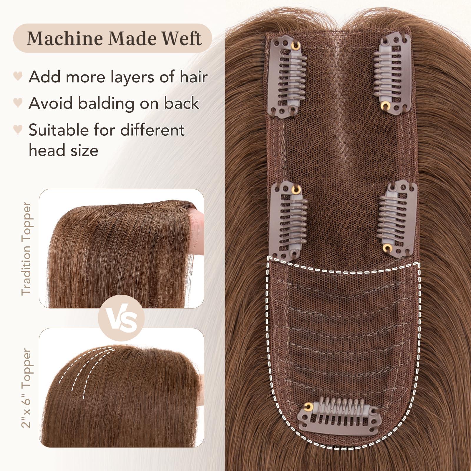 Hairro Hairro Hair Toppers For Women Real Human Hair Top Hair Pieces For Thinning Hair Short Topper Hairpiece Remy Toupee On Top Crown Topper Hair Extensions 12 Inches 41g #04 Medium Brown