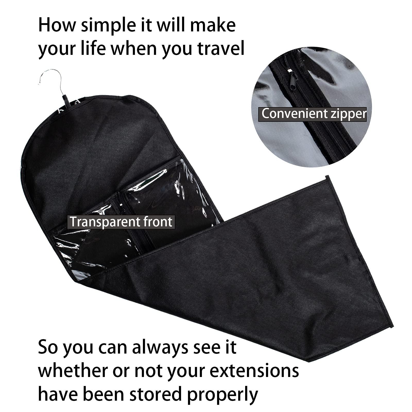 RJMBMUP RJMBMUP 4 Pack Hair Extension Holder Wig Storage Bag with Hanger Hairpieces Ponytail Bundles Storage Carrier Case for Store Style Hair Travel Hair Extensions Bag