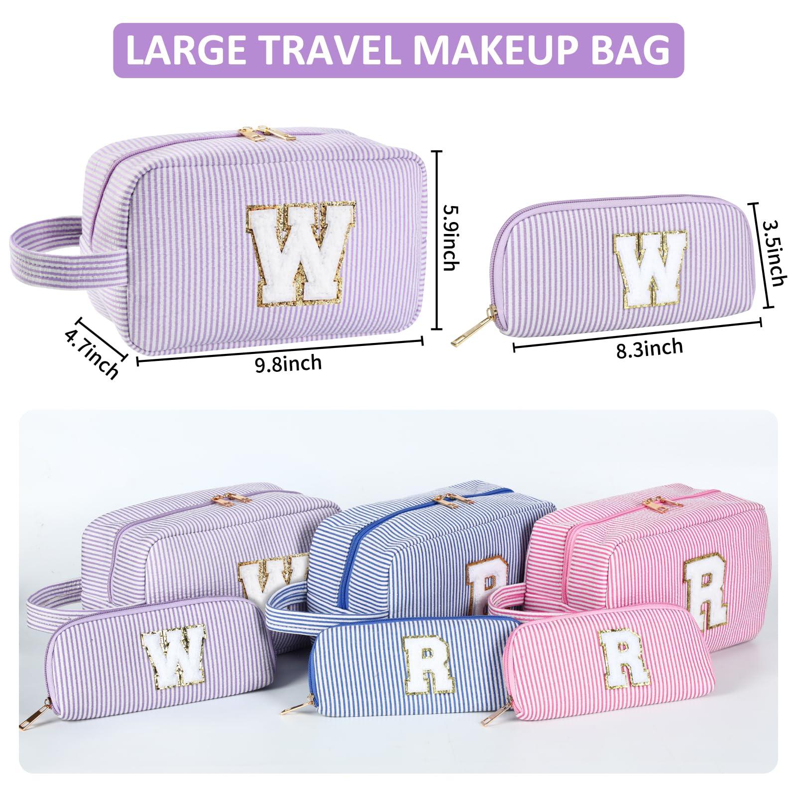 Huifen Huifen 2pcs Personalized Initial Makeup Bag A-Z, Travel Toiletry Bag Preppy Make Up Bags Girls Cute Cosmetic Pouch Makeup Organizer Wedding Birthday Mothers Day Gifts for Women (Purple, J)