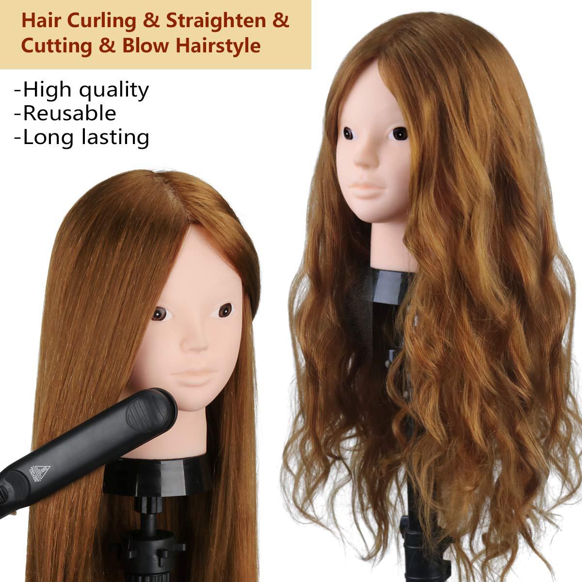 Beauty Star Beauty Star Mannequin Head with 80% Real Human Hair, Manikin Doll Head for Hair Styling, Cosmetology Makeup Hairdressing Training Practice Head with Clamp Stand and DIY Hair Styling Braiding Set