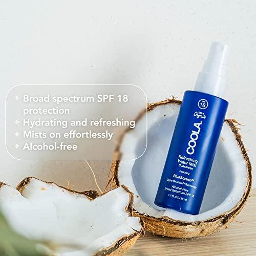 Coola COOLA Organic Refreshing Water Mist Face Moisturizer with SPF 18, Dermatologist Tested Face Sunscreen with Plant-Derived BlueScreen Digital De-Stress Technology, 1.7 Fl Oz