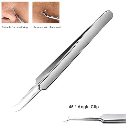WSYUB WSYUB Professional Blackhead Tweezers,High Hard Stainless Steel Blackhead Remover Tweezers, Precision Pimple Popper Tool Kit, Blackhead Extractor