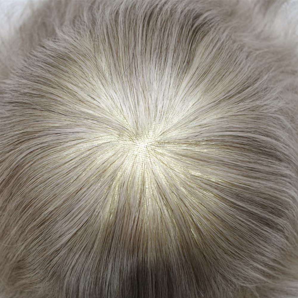 Generic Toupee For Men Hair Replacement System For Men Swiss Lace Mens Hair System Hair Pieces For Men Real Human Hair Mens Toupee 6x8\'\'-100% light to medium density#580 5# MEDIUM LIGHT BROWN+80% GREY