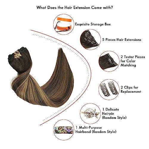 SEACOLOR SEACOLOR Dark Brown to Chestnut Brown Hair Extensions Real Human Hair-12A Grade, 14 inch 120g 7pcs Double Wefted Cuticles Aligned Remy Human Hair #2/6/2