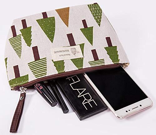 BPQ_W Makeup Bag with Zipper, Cotton Linen Large-Capacity Cosmetic Bag + Flower Print Toiletry Pouch Clutch Organizer Travel Storage Bag (F)