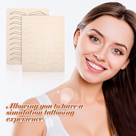 PMU Professional Microblading Supplies 10 Piece Double Sided Practice Skin For Eyebrow Tattoos: Permanent Makeup Silicone Skins To Practice Brow Micro-Blading And Needling, Fake Skin Sheets- Trusted by professional