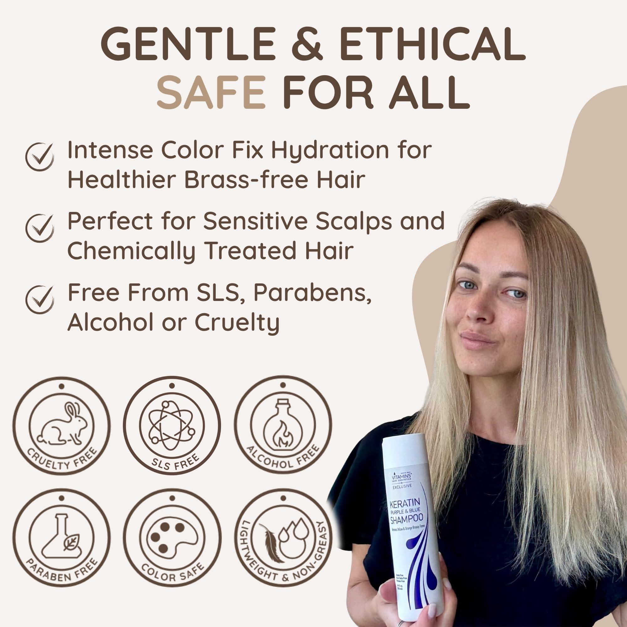 VITAMINS hair cosmetics Vitamins Keratin Purple Toning Shampoo - Violet Blue Brassiness Toner for Bleached ICY Blonde Platinum Silver White Grey Ash Gray or Colored Dry Damaged Brassy Hair