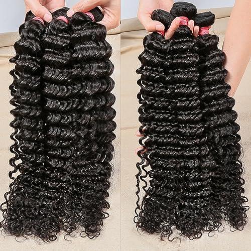 YOCYTU 12A Deep Wave Human Hair Bundles 18 Inch Brazilian Deep Wave Curly 1 Single Bundles Human Hair 100% Unprocessed Virgin Remy Wet and Wavy Human Hair Weave Bundles Deals Natural Black