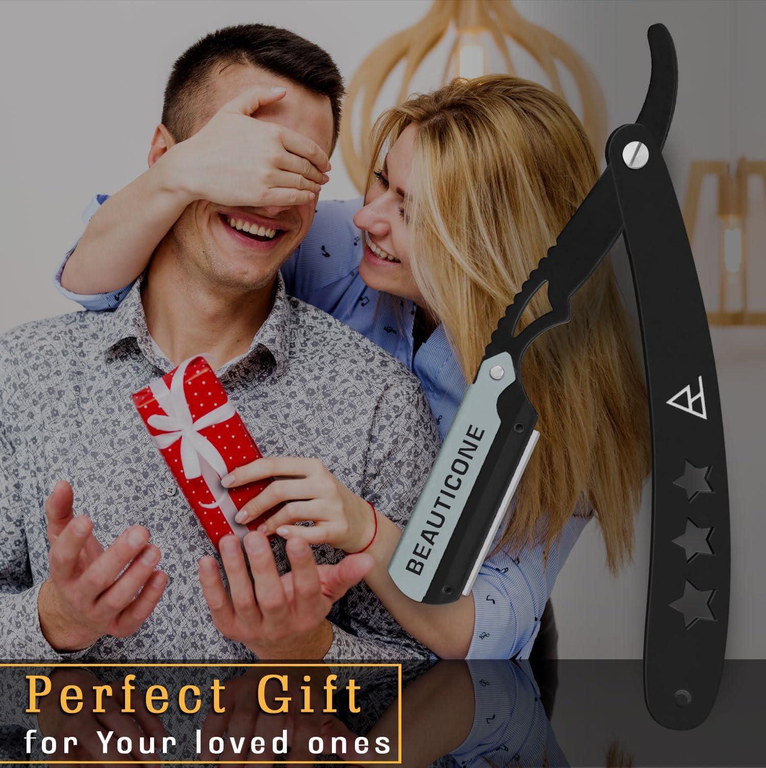 BEAUTICONE Straight Edge Razor for Men, Professional Straight Blade Men's Razors, Barber Shaving Knife for Beard, Single Edge Cutthroat Stainless Steel Razor (SwingLock)