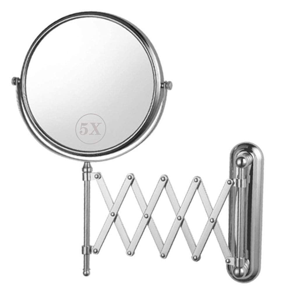 BABUUN BABUUN Adjustable and Extendable Round Chrome Wall Mounted Shaving Mirror - 360 Swivel Rotating Head, Vanity Mirror
